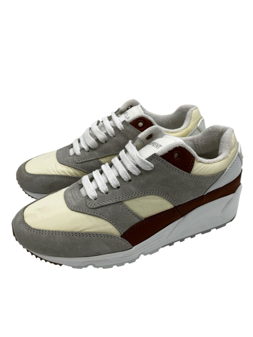 Saint Laurent Low Top Sneakers Grey Cream Panel Lace-Up - 36 (US 6) - Picture 4 of 15